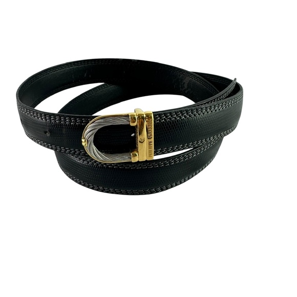 Vintage PHILIPPE CHARRIOL Rope Black Genuine Leather Lizard Pattern Belt Size 42 - Picture 4 of 12